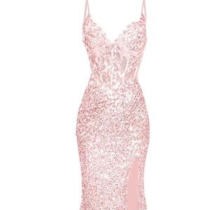 Source Unknown Pink Sequin Sweetheart Gown